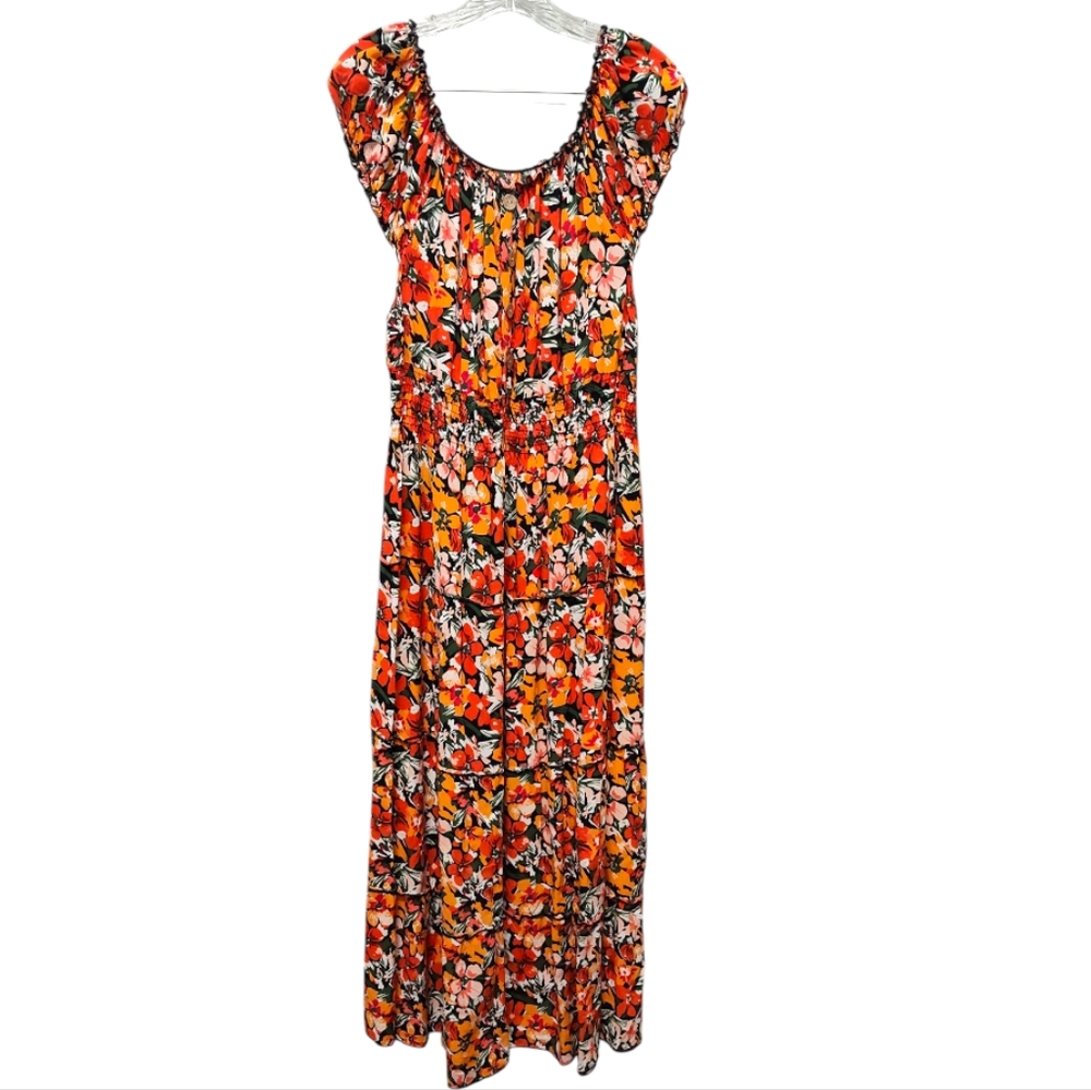 Floral Maxi Dress - Orange and Black